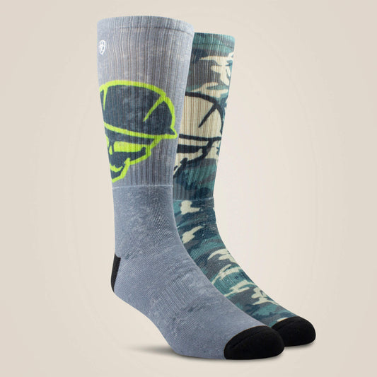 Ariat Smart Buy | Roughneck Graphic Crew Work Sock 2 Pair Multi Color Pack