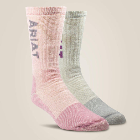 Ariat Featured | Midweight Merino Wool Blend Steel Toe Work Sock 2 Pair Multi Color Pack