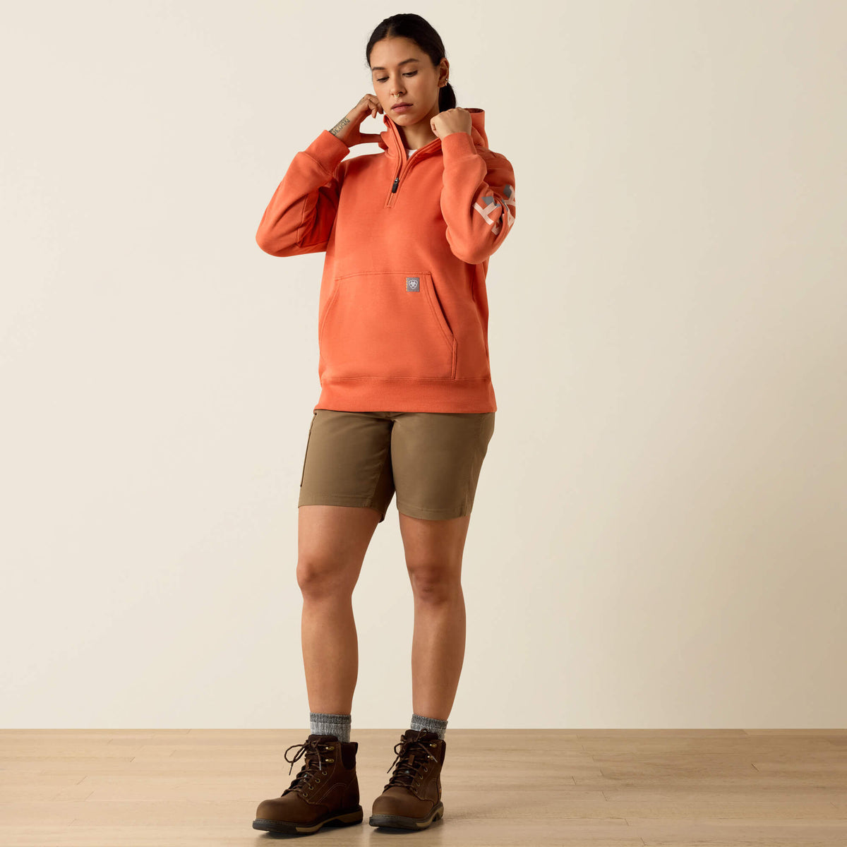 Ariat Featured | Rebar Lightweight Logo 1/2 Zip Hoodie